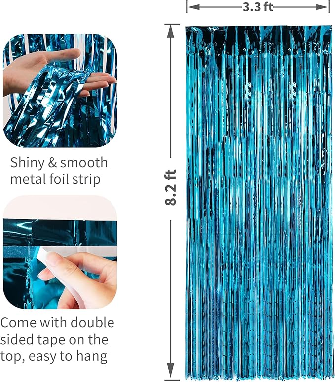 2 Pack Baby Blue Foil Fringe Curtains Door Streamers Party Decorations 3.3 x - Image 2