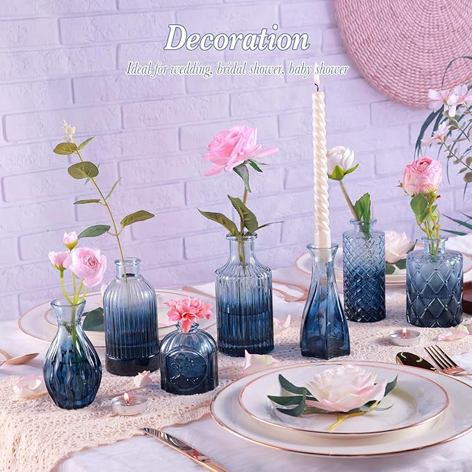 Navy Blue Glass Bud Vases Set of 12, Mini Flower Vase - Image 3