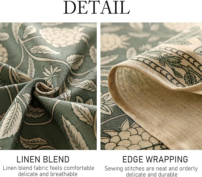 ISAENNE Designer Grayish Green Linen Round Tablecloth, Floral Elegant Stain - Image 5