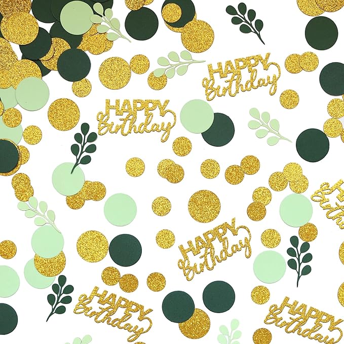 300PC Greenery Happy Birthday Confetti by Vofrise