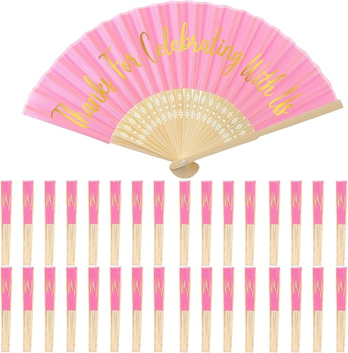 Jetec 50 Pcs Wedding Fans for Guests Bulk Silk Hand Fans Handheld Folded Thank by Jetec