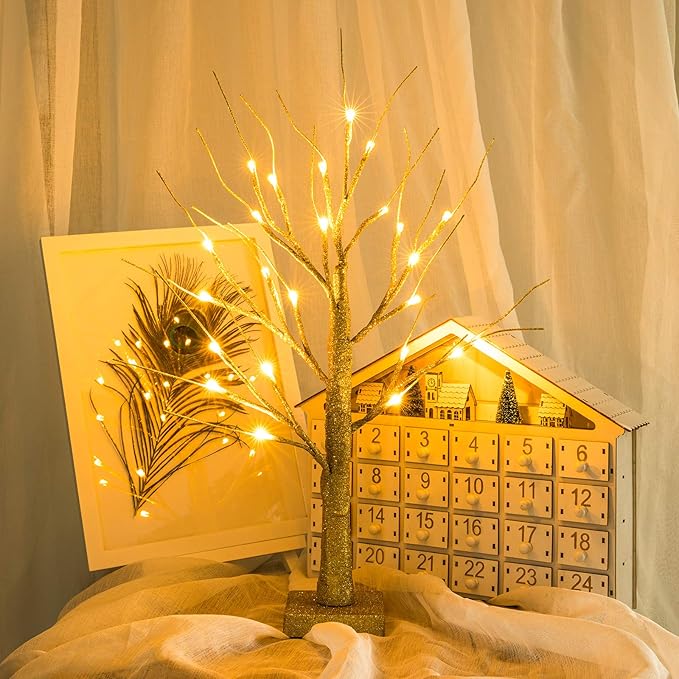 Sunnyglade 2PCS 2Ft 24 LED Birch Tree Light Fairy Tree Bonsai Tree Light Warm - Image 2