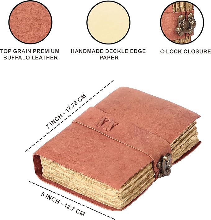 Vintage Leather Journal Handmade Buffalo Non-Refillable Deckle Edge Paper – - Image 7
