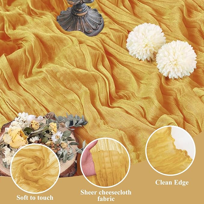 Asee'm 2pcs Cheesecloth Table Runner 120 Inches Long Gold Boho Gauze Cheese - Image 3