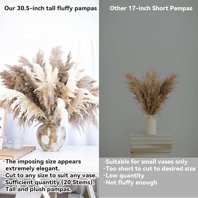 20 PCS Dried Flower, 30-inch Tall Nature Pampas Grass Bouquet Decor - Image 4