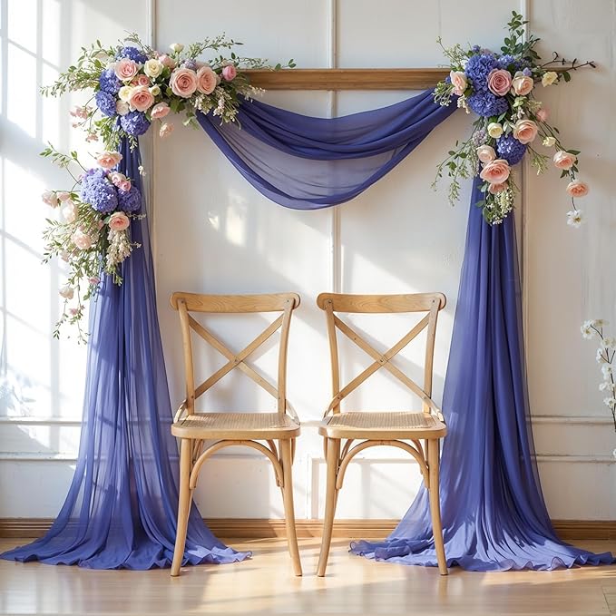 PARTISKY Wedding Arch Draping Fabric, 2 Panels 6 Yards Navy Blue Sheer Backdrop - Image 3