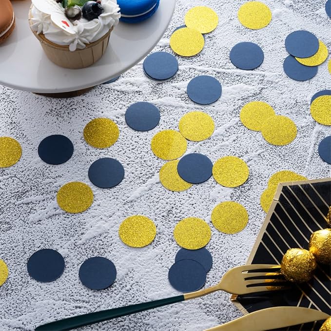 Gold and Blue Confetti Table Decoration - Image 3