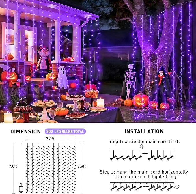 JMEXSUSS 300LED Purple Halloween Lights - Image 5