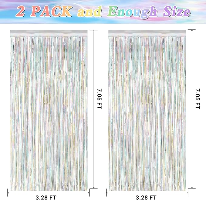 2 Pack Backdrop Curtains, 3.28 FT x 7.05 FT Laser Silver Fringe Curtains - Image 2