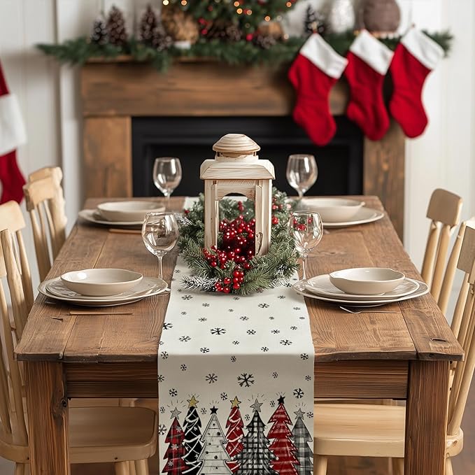 GEEORY Christmas Table Runner 13x72 Inch, Xmas Tees Snowflakes Holiday - Image 6
