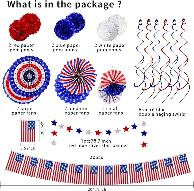 26Pcs 4th of July Decorations Patriotic Decor USA Flag String Red White Blue - Image 3