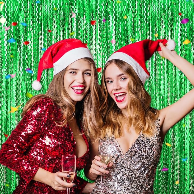 4 Pack Green Wave Foil Fringe Curtain Backdrop, 3.28Ft x 8.2Ft Metallic Tinsel - Image 7