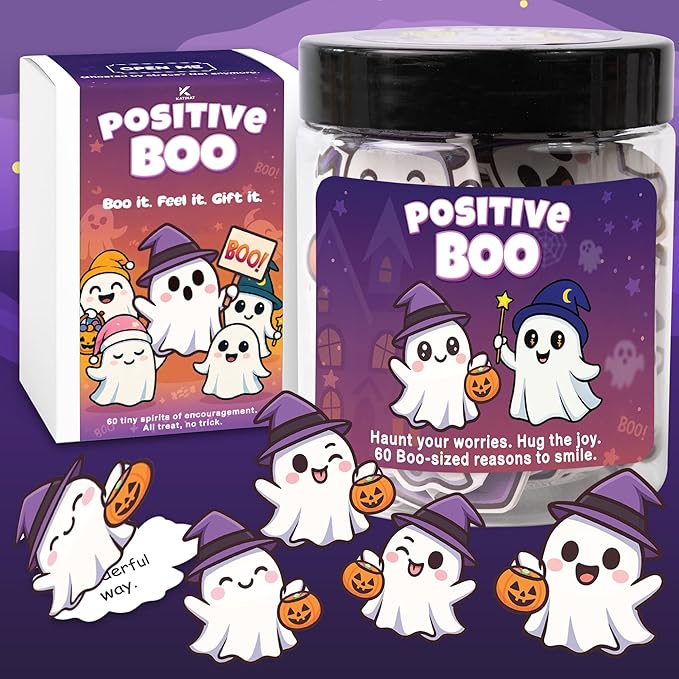 Positive Ghost Affirmation Jar – Emotional Support Ghosts Jar, Boo Basket by KATINAT