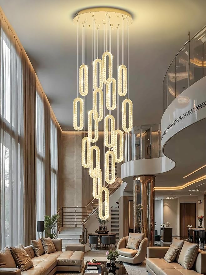 H138 Large Chandelier for High Ceiling, Modern 16-Rings Crystal Chandeliers for - Image 7