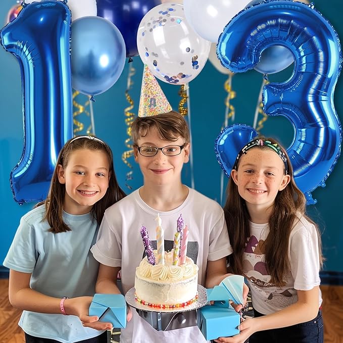 Number 13 Pastel Blue XXL 13th Birthday Decor Foil Balloon - Image 3