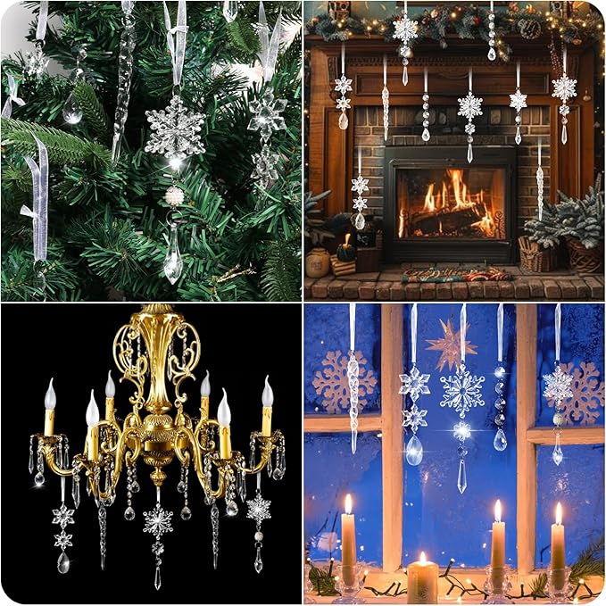 AuroTrends Christmas Tree Decorations 18Pcs, Acrylic Crystal Ornaments - Image 6