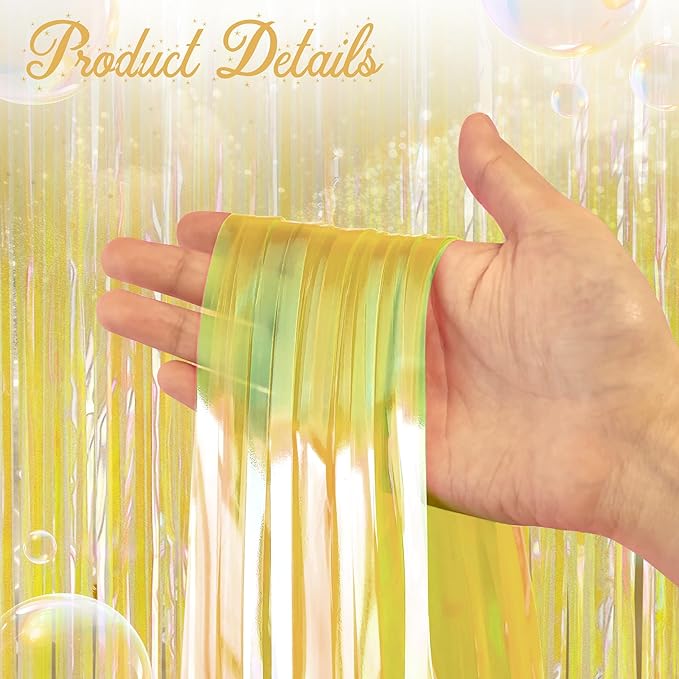 2 Pack Yellow Iridescent Streamers Backdrop, 3.3x6.6ft Foil Fringe Curtains - Image 4