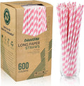 10.25" Long Pink/White Striped Disposable Paper Drinking Straws Bulk by chunspak