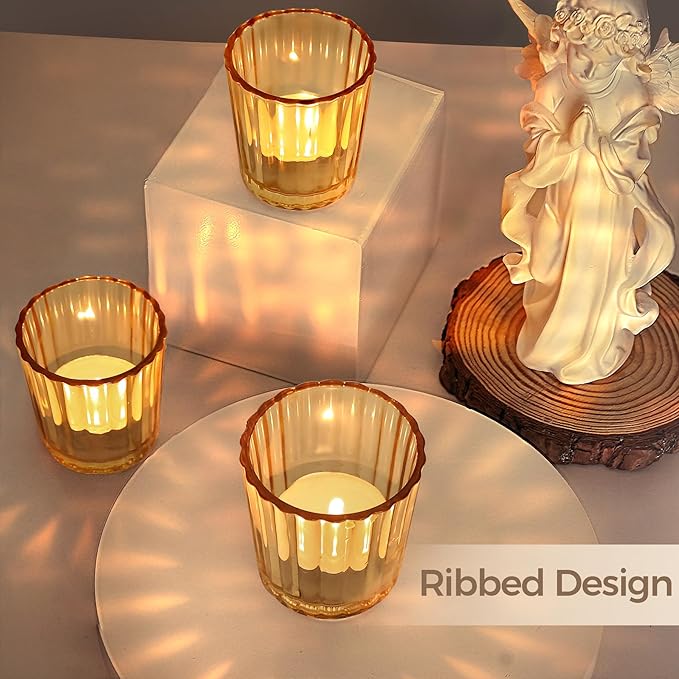 ComSaf Votive Candle Holders, Ribbed Tealight Candle Holder - Image 2