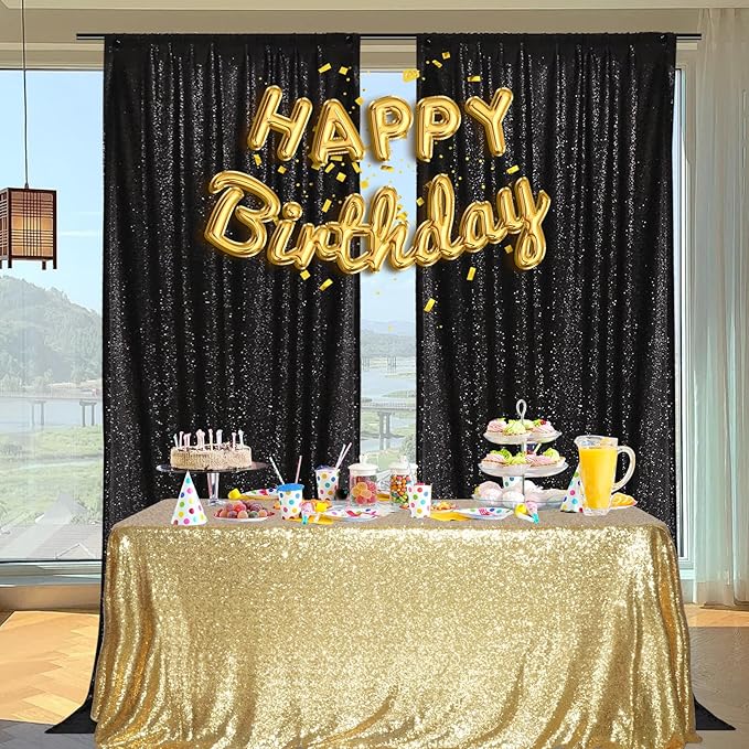 PartyDelight Sequin Backdrop Curtains 2 Panels Black 5Ft x 10Ft Photograph Back - Image 7