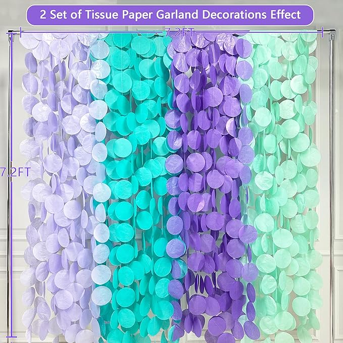 205Ft Purple Teal Big Circle Dot Backdrop Streamer Tissue Paper Polka Dot - Image 3