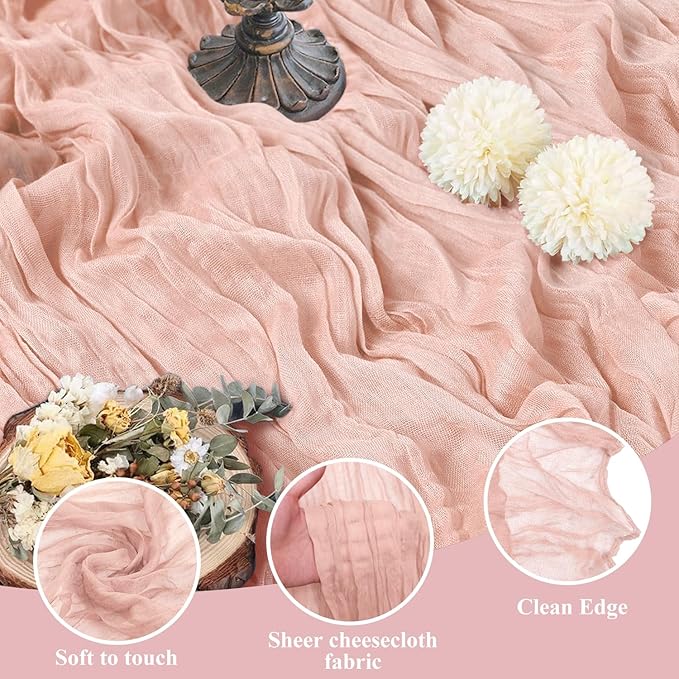 Asee'm 4pcs Cheesecloth Table Runner 120 Inches Dusty Pink Boho Gauze Cheese - Image 3
