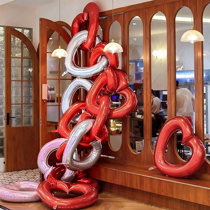 Pink Red Silver Heart Balloons - Image 6