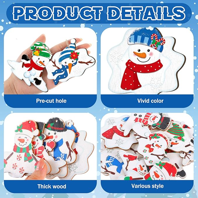 Suzile 36 Pcs Christmas Wooden Ornaments Melting Snowman Style Hanging Decor - Image 4
