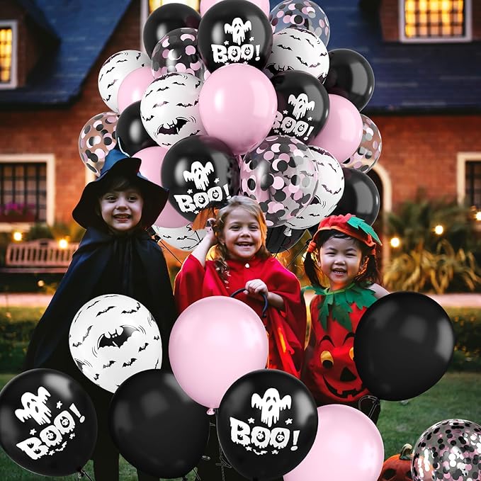 FunHot Halloween Party Balloons, 12 Inch Black Pink Confetti Balloons Bat Ghost - Image 8