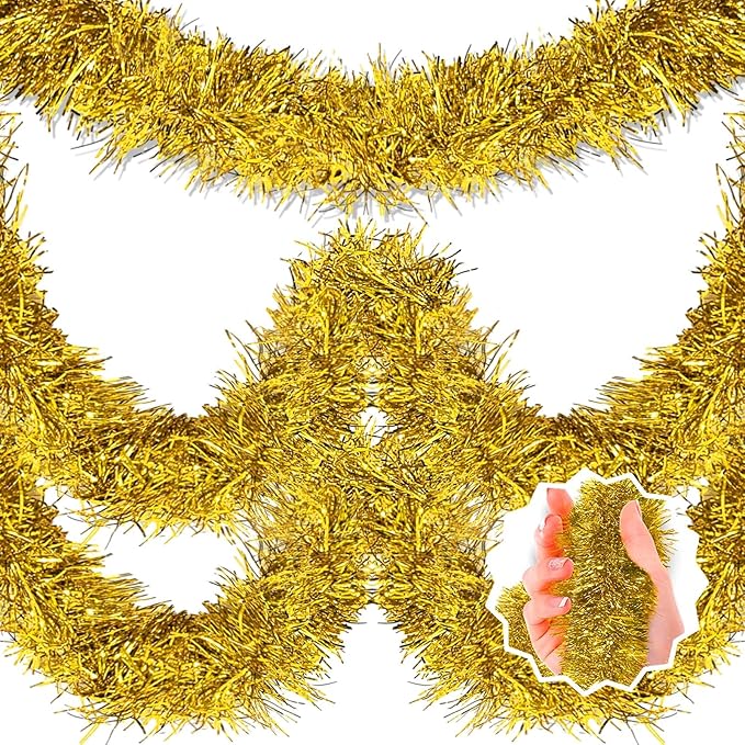 25 Feet Gold Christmas Tinsel Garland, Metallic Foil Twist Banner Wall Hanging by LANTIANCHEN