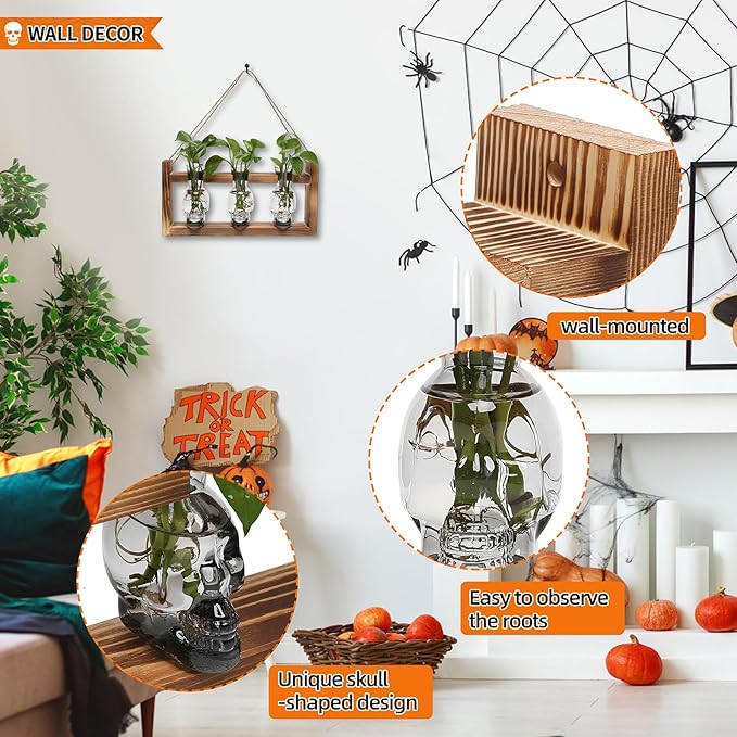 Plant Terrarium Propagation Stations Hydroponics Halloween Skull Planter Vase - Image 2