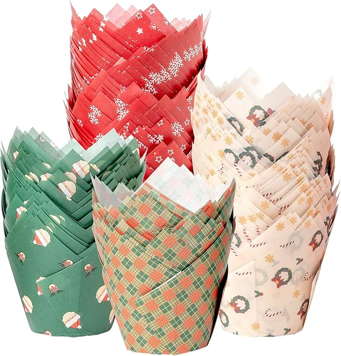 Katbite Christmas Tulip Cupcake Liners 200PCS, Muffin Baking Cupcake Liners by katbite
