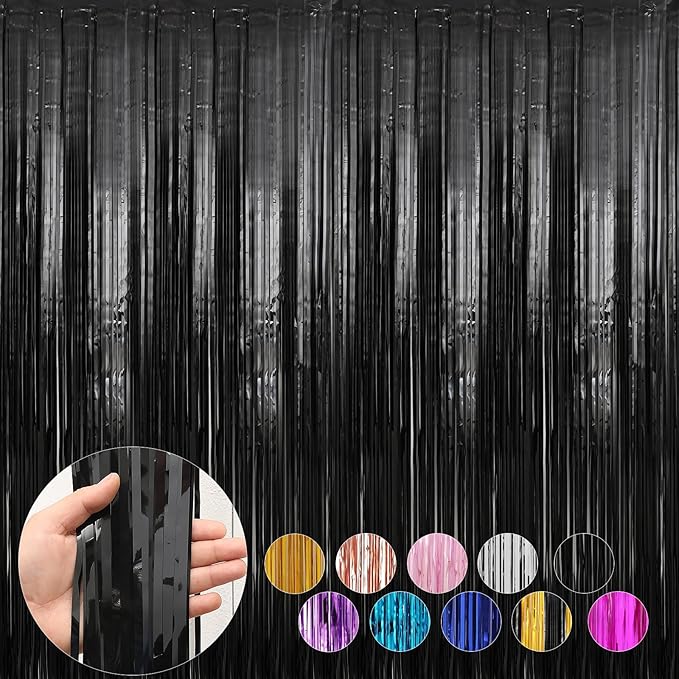 6 Pack Black Foil Fringe Curtains Streamers Party Decorations 3.3 x 8.2 ft by Profasion