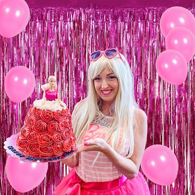 BEISHIDA 4 Pcs Hot Pink Rosered Door Streamers Curtain Party Streamers Backdrop - Image 5