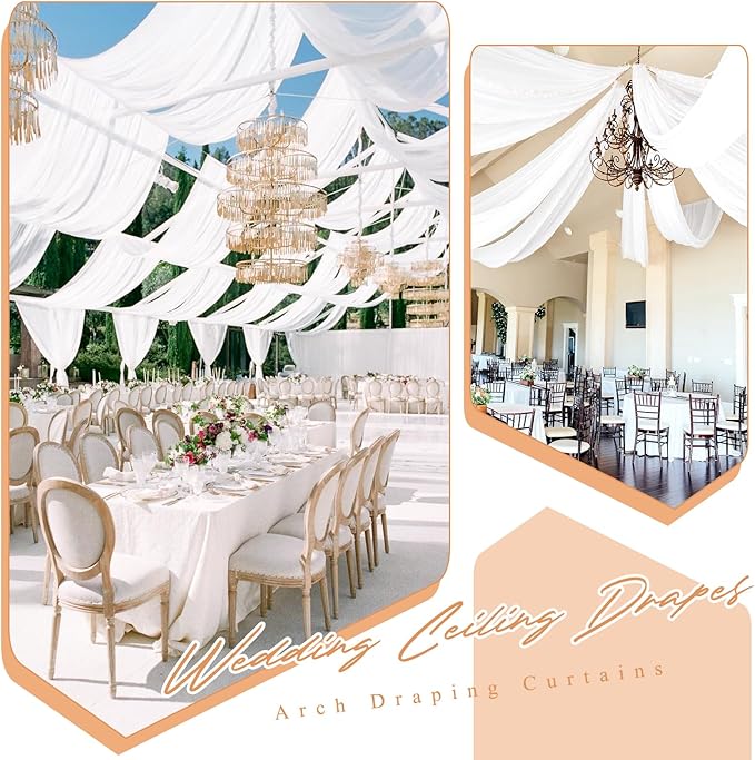 6 Panels White Ceiling Drapes 5ftx30ft Sheer Drapery Ceiling Curtains Chiffon - Image 7