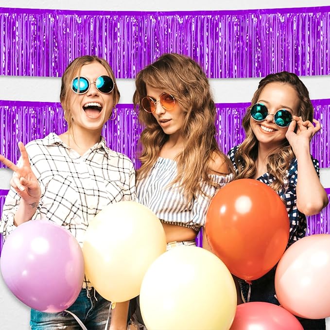3 Pack 10 Feet Purple Foil Fringe Garland Metallic Tinsel Streamers Banner Wall - Image 4