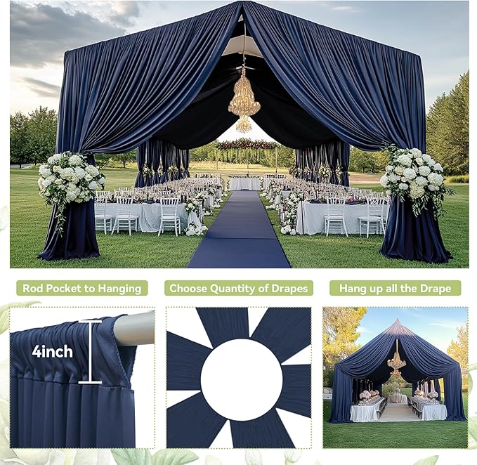 PartyVillage 2 Panels 5ftx30ft Navy Blue Ceiling Drapes - Image 8