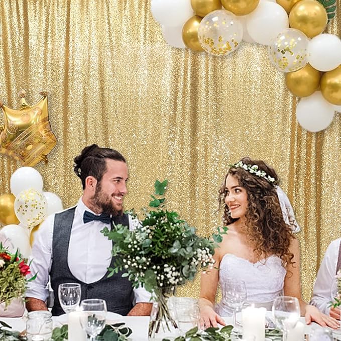 PartyDelight Sparkly Gold 8FT X 8FT Sparkly Sequin Backdrop Curtains - Image 3