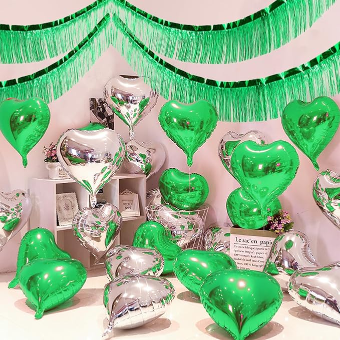 Green Foil Fringe Garland 10FT 2packs, Metallic Foil Tinsel Fringe Banners - Image 6
