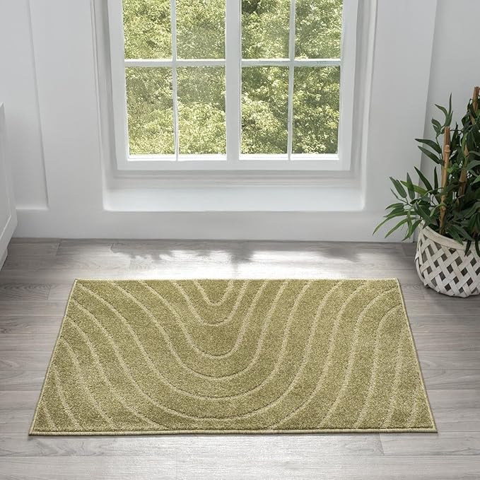 LUXE WEAVERS Modern Geometric Wave Green 2x3 Area Rug, Contemporary Stain by LuxeWeavers