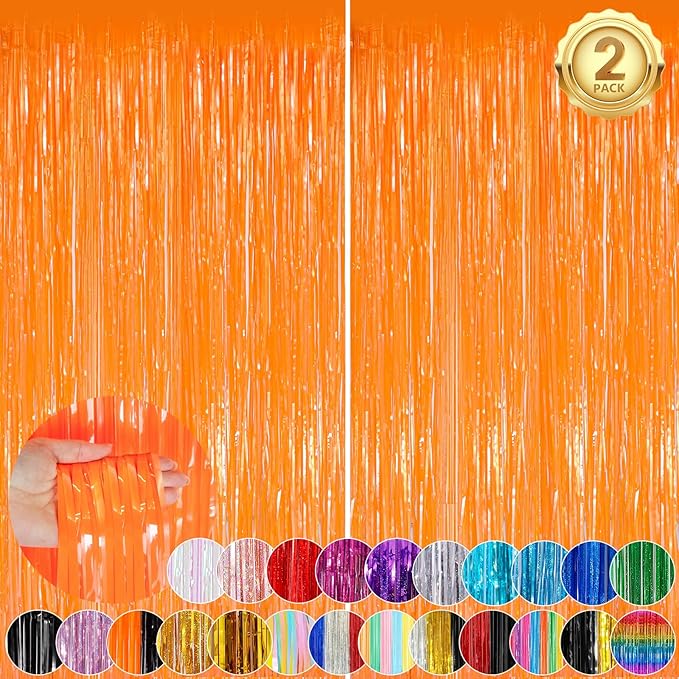 Macaron Orange Fringe Curtain Party Streamers 2Pack 3.3 x 8.3 Ft Foil Fringe by UWPVOWSR