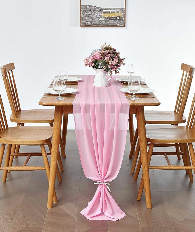 5 Pack 10Ft Pink Chiffon Table Runner Sheer 29x120 Inch - Image 4