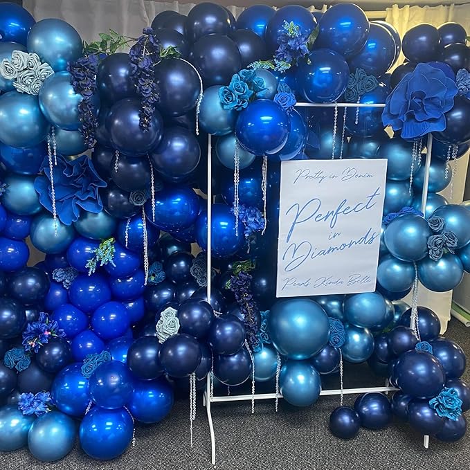 Chrome Blue Balloons, Shiny Thick Chrome Metallic Dark Blue Latex Helium - Image 8