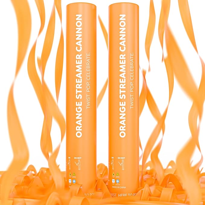 2 Pack Streamer Cannon Confetti Poppers | Biodegradable Orange Confetti | TUR by TURPartySupplies