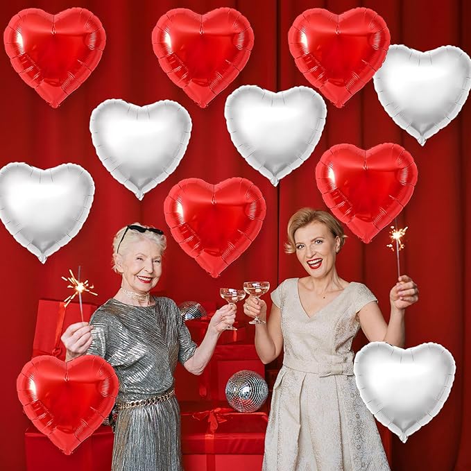 Red Silver Heart Balloons - Image 6