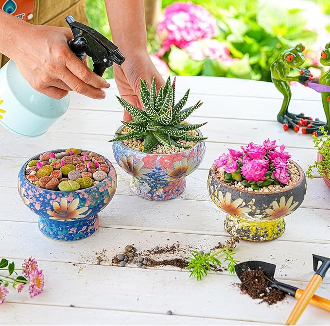 Sungmor Small Succulent Planters Set of 3, Beautiful Hand Crafted Ceramic Plant - Image 4