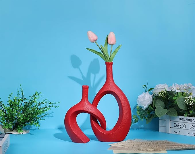 WUBIANJIE Red Ceramic Vase Set - Image 6