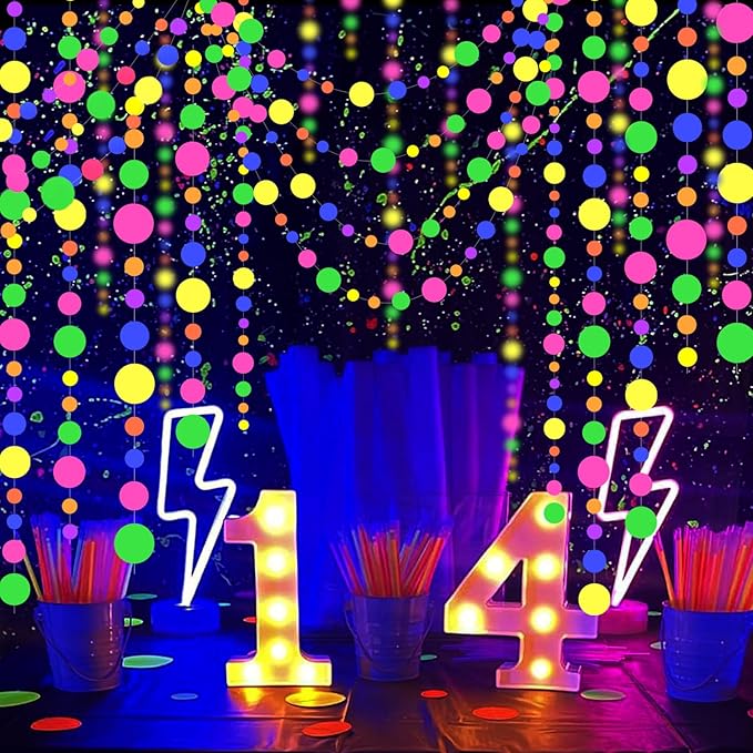 120feet UV Round Dot Paper Neon Garland Neon Streamers Decorations UV Reactive - Image 2