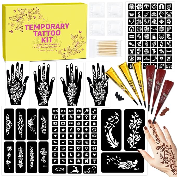 126 PCS Temporary Tattoos Stencils Kit, Temporary Tattoos Kit by Unknown
