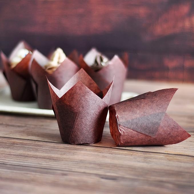 Large size Brown Tulip Baking Cups 2-1/4" x 4" Greaseproof paper baking cupcake - Image 4